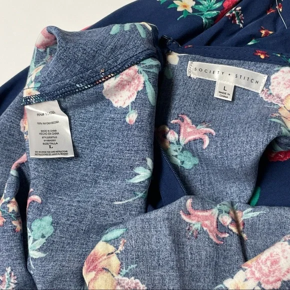 Society + Stitch Summer Dress Sz Large Blue Floral - Picture 14 of 15